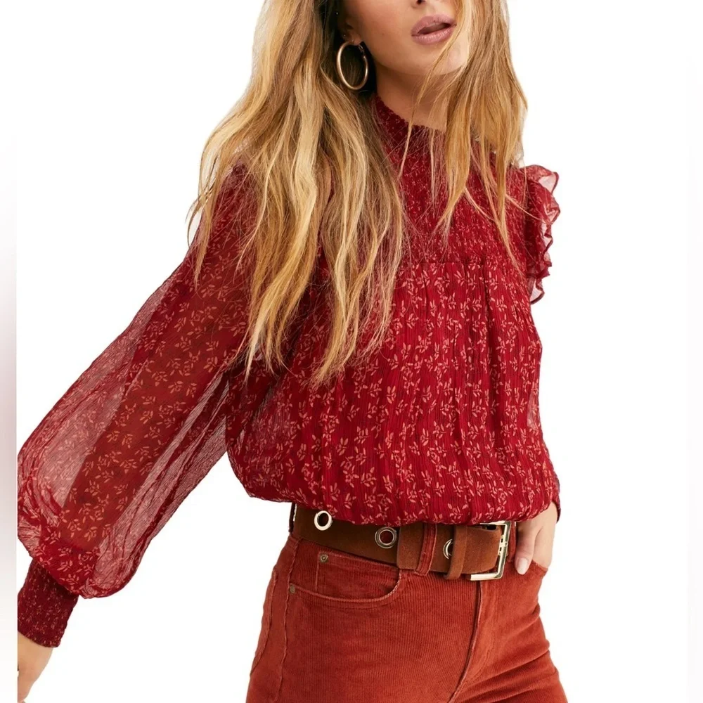 Free People Roma Ruched Top in Red